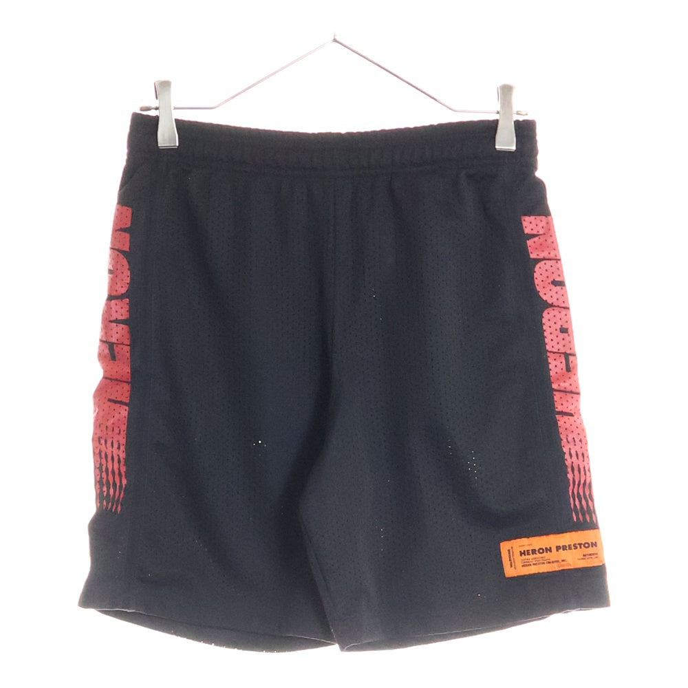 HERON PRESTON(ヘロンプレストン) 19SS ロゴプリント メッシュハーフパンツ HMCI002S19763050 ブラック