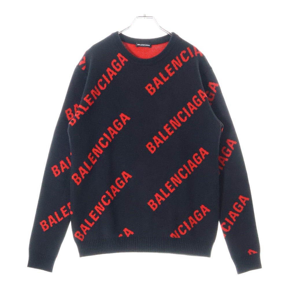 BALENCIAGA(バレンシアガ) ロゴ総柄 ジャガードオーバーシルエットニット レッド/ブラック 625970 T3178