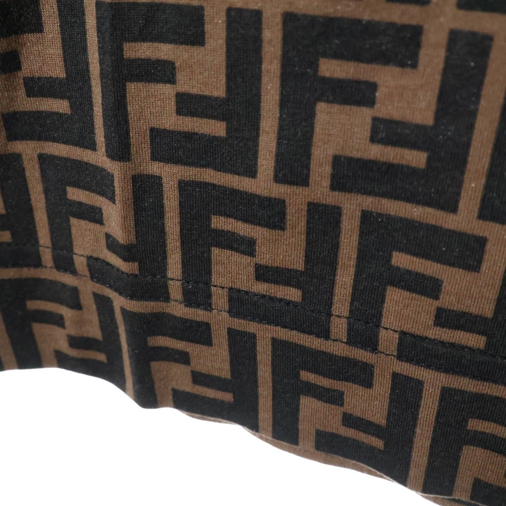FENDI(フェンディ) ロゴ刺繍 ズッカ総柄 ラグラン半袖クルーネックTシャツカットソー ブラウン FY0980