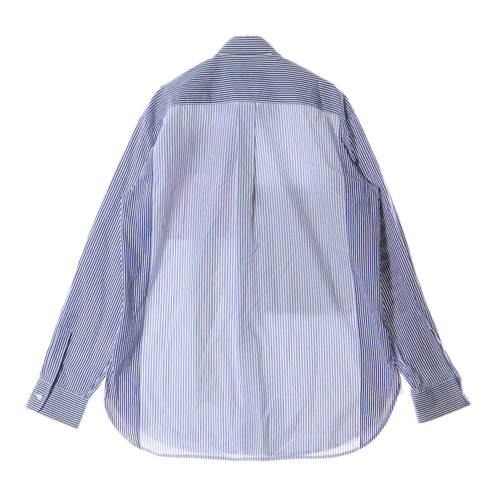 DSQUARED2(ディースクエアード) スプレーロゴ パッチワーク ストライプ長袖シャツ ブルー S74DM0199 S42342