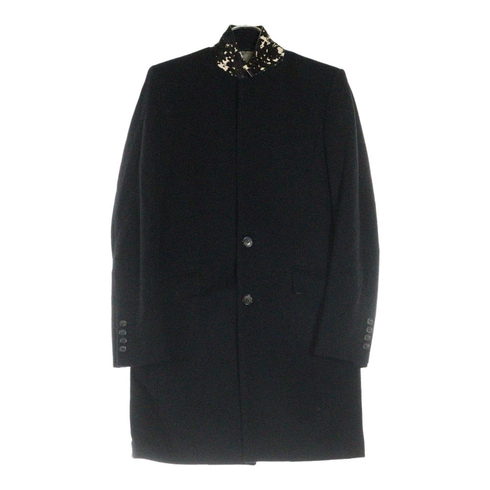 SHELLAC(シェラック) StandNeck LongJacket カウレザー切り替え ウールチェスターコート ブラック 1355908007
