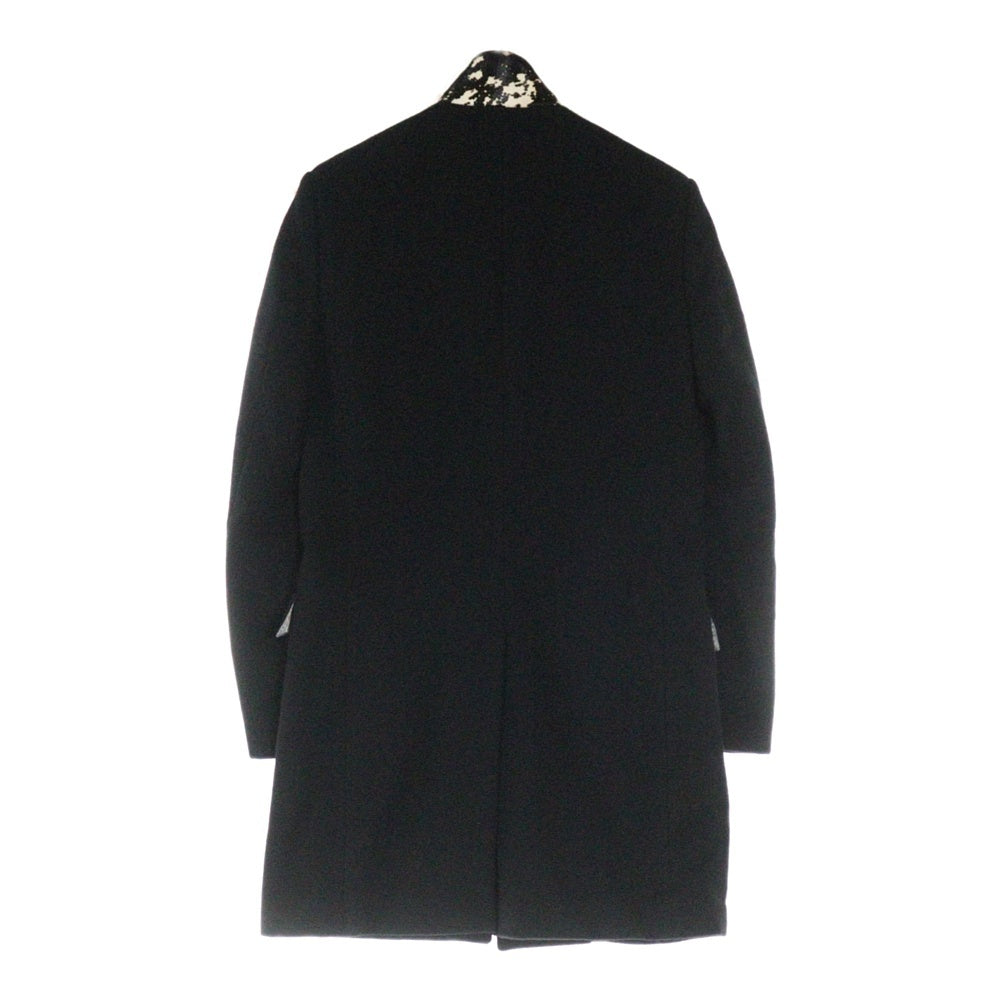 SHELLAC(シェラック) StandNeck LongJacket カウレザー切り替え ウールチェスターコート ブラック 1355908007