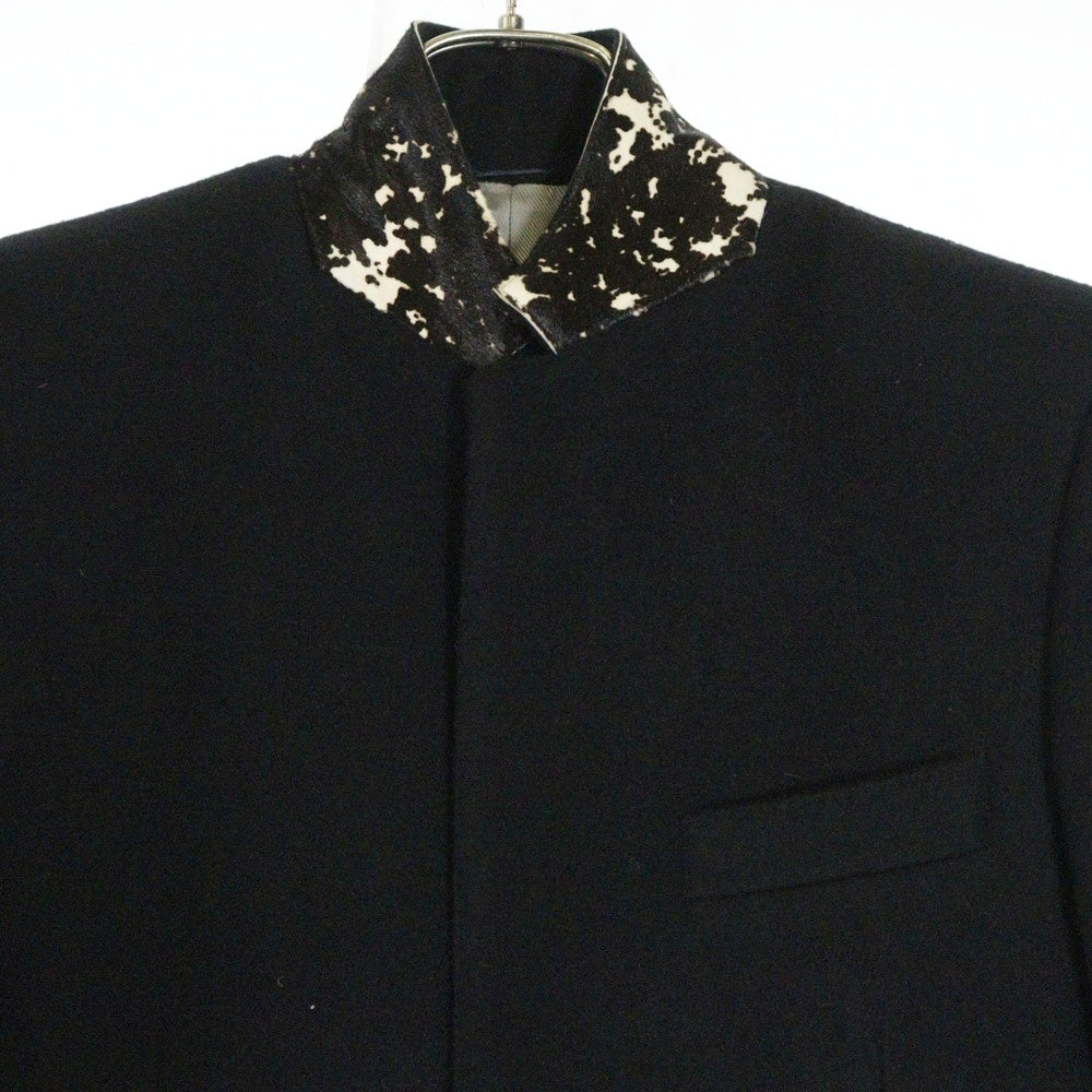SHELLAC(シェラック) StandNeck LongJacket カウレザー切り替え ウールチェスターコート ブラック 1355908007