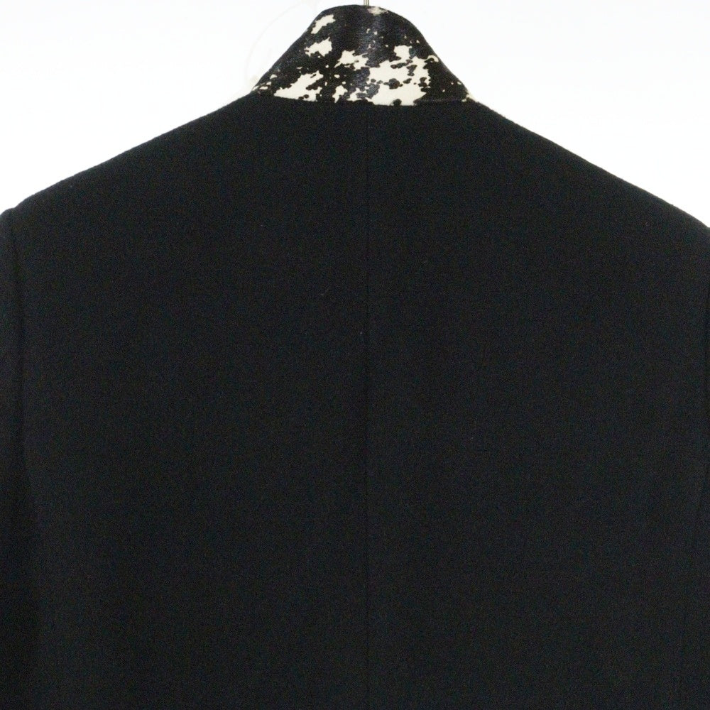 SHELLAC(シェラック) StandNeck LongJacket カウレザー切り替え ウールチェスターコート ブラック 1355908007