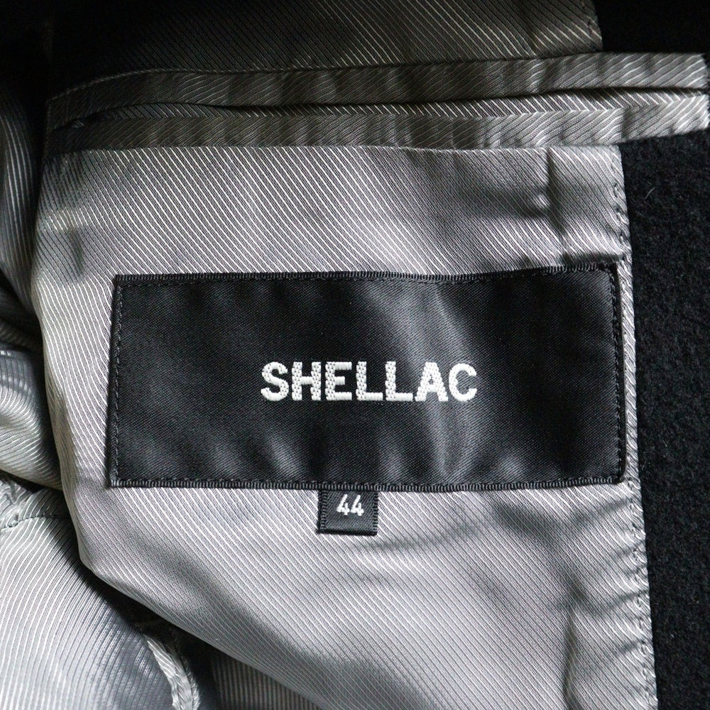 SHELLAC(シェラック) StandNeck LongJacket カウレザー切り替え ウールチェスターコート ブラック 1355908007