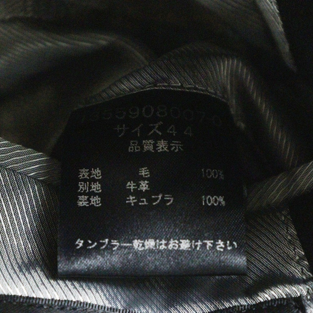 SHELLAC(シェラック) StandNeck LongJacket カウレザー切り替え ウールチェスターコート ブラック 1355908007