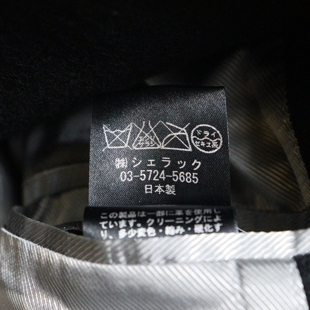 SHELLAC(シェラック) StandNeck LongJacket カウレザー切り替え ウールチェスターコート ブラック 1355908007