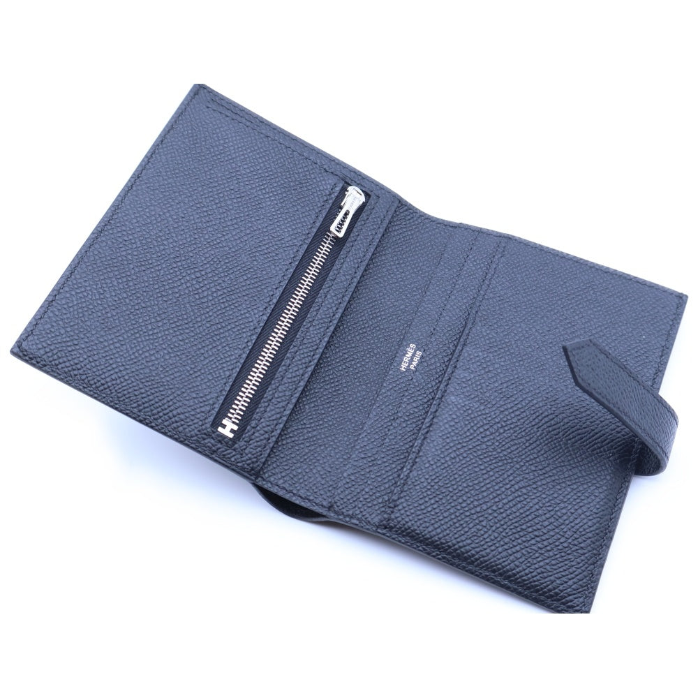 HERMES(エルメス) ベアンコンパクト 二つ折り財布 ウォレット U刻印 ヴォーエプソン ブラック