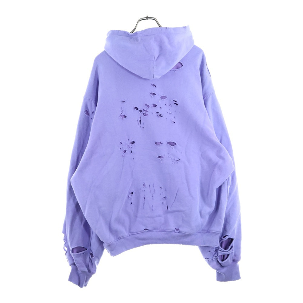 BALENCIAGA(バレンシアガ) 21SS Caps Destroyed Hoodie キャップス デストロイド フーディ プルオーバースウェットパーカー ダメージ加工 パープル 659403 TKVB6