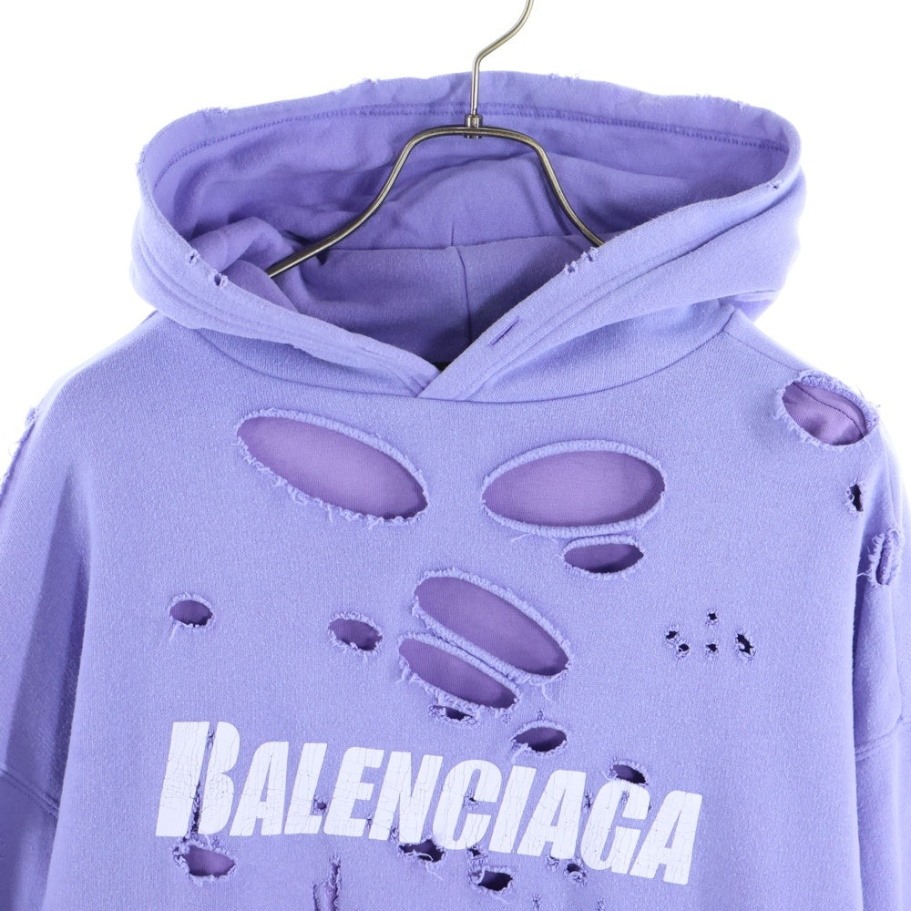 BALENCIAGA(バレンシアガ) 21SS Caps Destroyed Hoodie キャップス デストロイド フーディ プルオーバースウェットパーカー ダメージ加工 パープル 659403 TKVB6