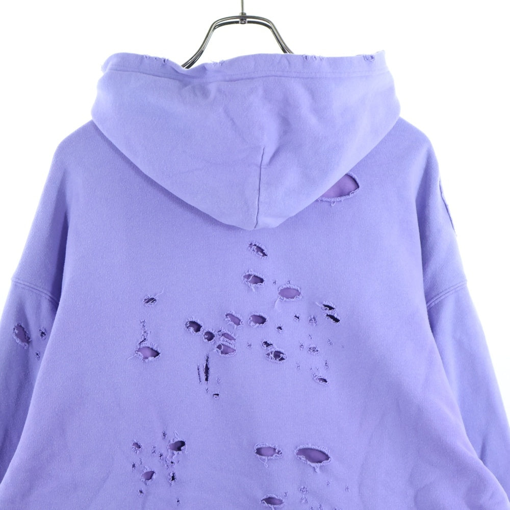 BALENCIAGA(バレンシアガ) 21SS Caps Destroyed Hoodie キャップス デストロイド フーディ プルオーバースウェットパーカー ダメージ加工 パープル 659403 TKVB6