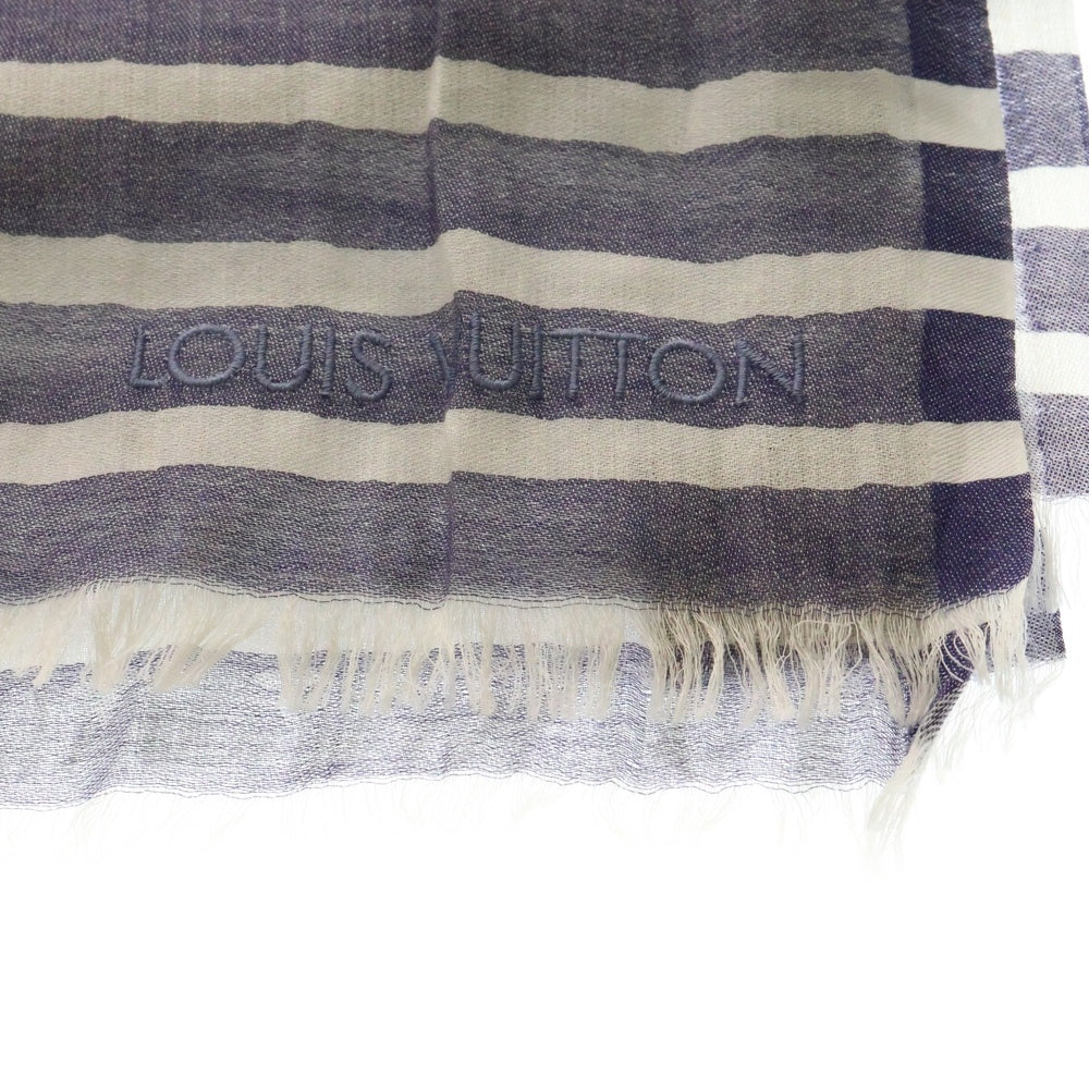 LOUIS VUITTON(ルイヴィトン) ストライプ モノグラム総柄 シルク スカーフ ネイビー M75142