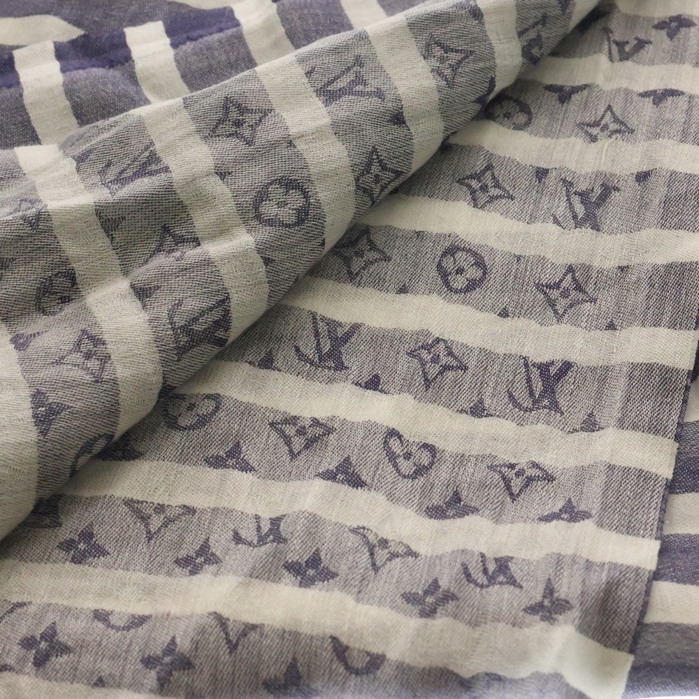 LOUIS VUITTON(ルイヴィトン) ストライプ モノグラム総柄 シルク スカーフ ネイビー M75142