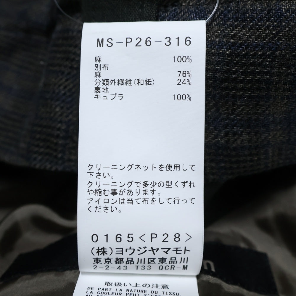 Y's for men(ワイズフォーメン) LINEN TWILL PLAID PANTS リネン ツイルチェックパンツ カーキ MS-P26-316