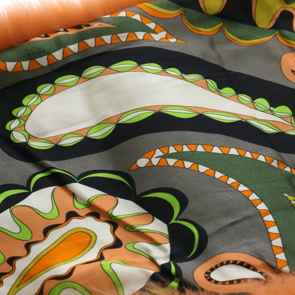 EMILIO PUCCI(エミリオプッチ) 裏地ペイズリー スカーフ ファー オレンジ レディース