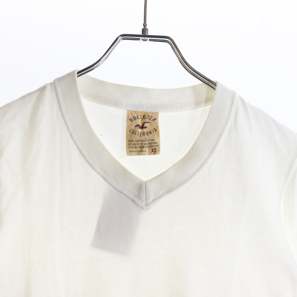 NO BRAND(ノーブランド) ワンポイント ロゴ刺繍 Vネック TEE ホワイト