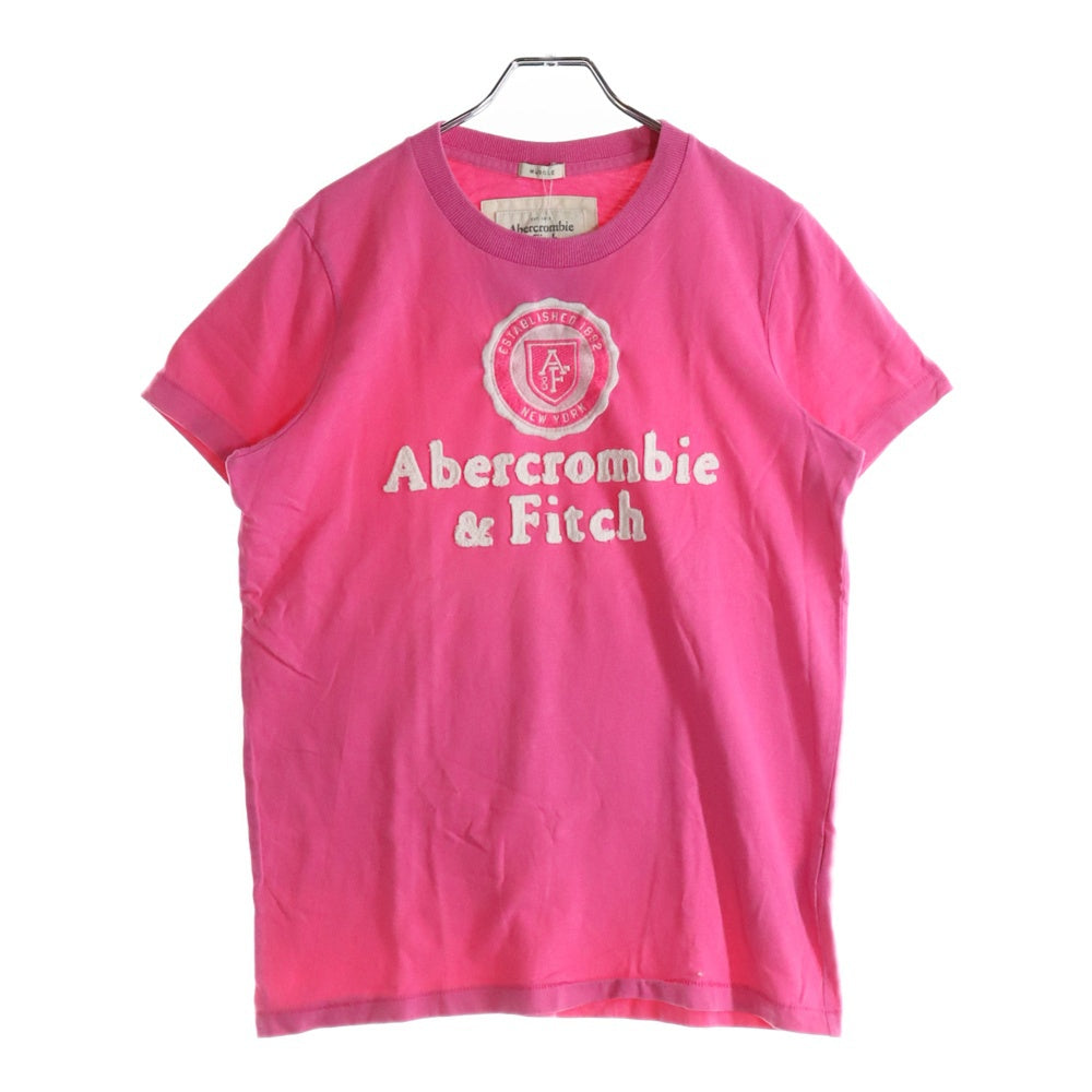 Abercrombie&Fitch(アバクロンビーアンドフィッチ) ロゴ刺繍 クルーネック 半袖カットソー ピンク