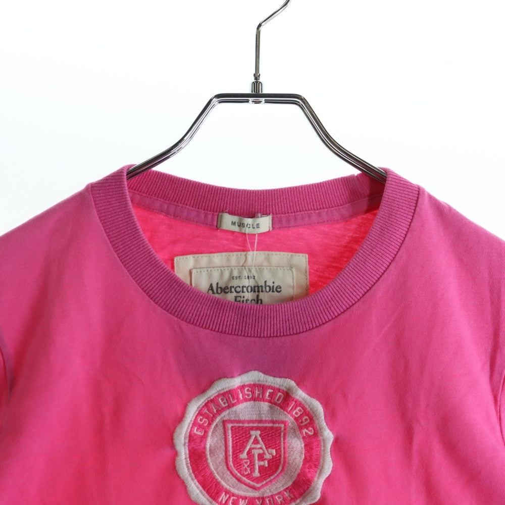 Abercrombie&Fitch(アバクロンビーアンドフィッチ) ロゴ刺繍 クルーネック 半袖カットソー ピンク