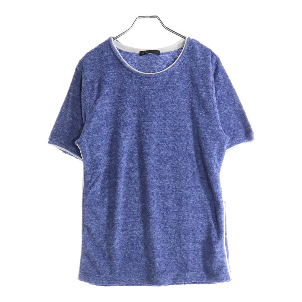 NO BRAND(ノーブランド) パイル生地 クルーネック半袖カットソー ブルー