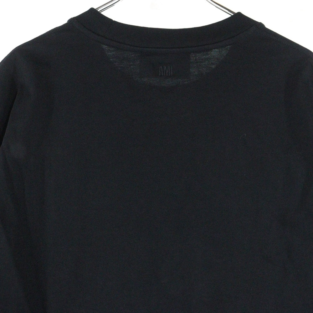 AMI Alexandre Mattiussi(アミアレクサンドルマテュッシ) Heavy Cotton T-Shirt ロゴ刺繍 クルーネック半袖カットソー ブラック UTS341.726