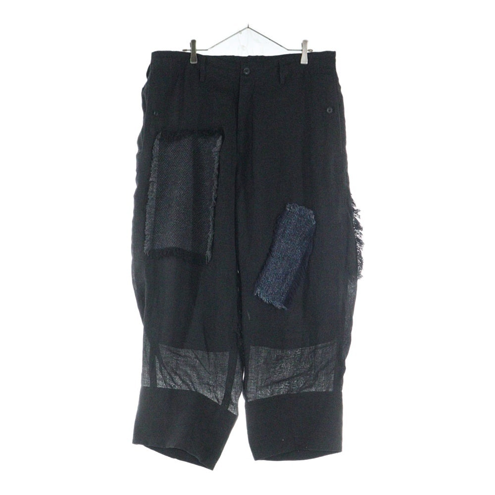 Yohji Yamamoto POUR HOMME(ヨウジヤマモト プールオム) 23SS リネンツイードパッチワークパンツ ブラック HZ-P92-334