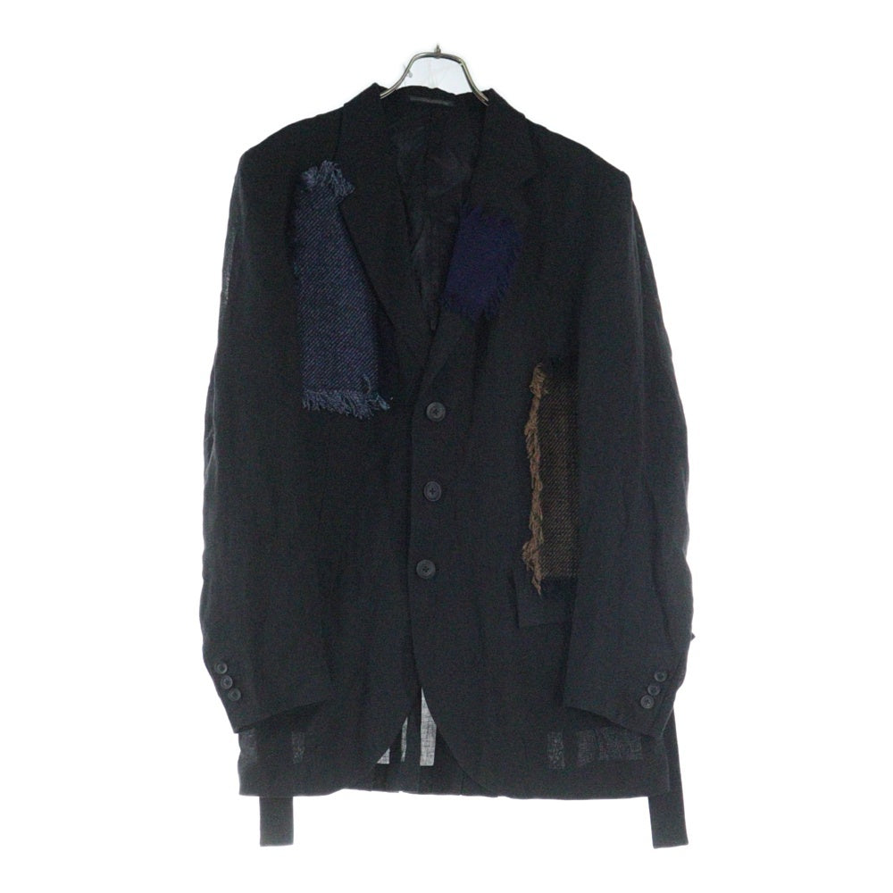 Yohji Yamamoto POUR HOMME(ヨウジヤマモト プールオム) 23SS リネンツイードパッチワークテーラードジャケット ブラック HZ-J76-334