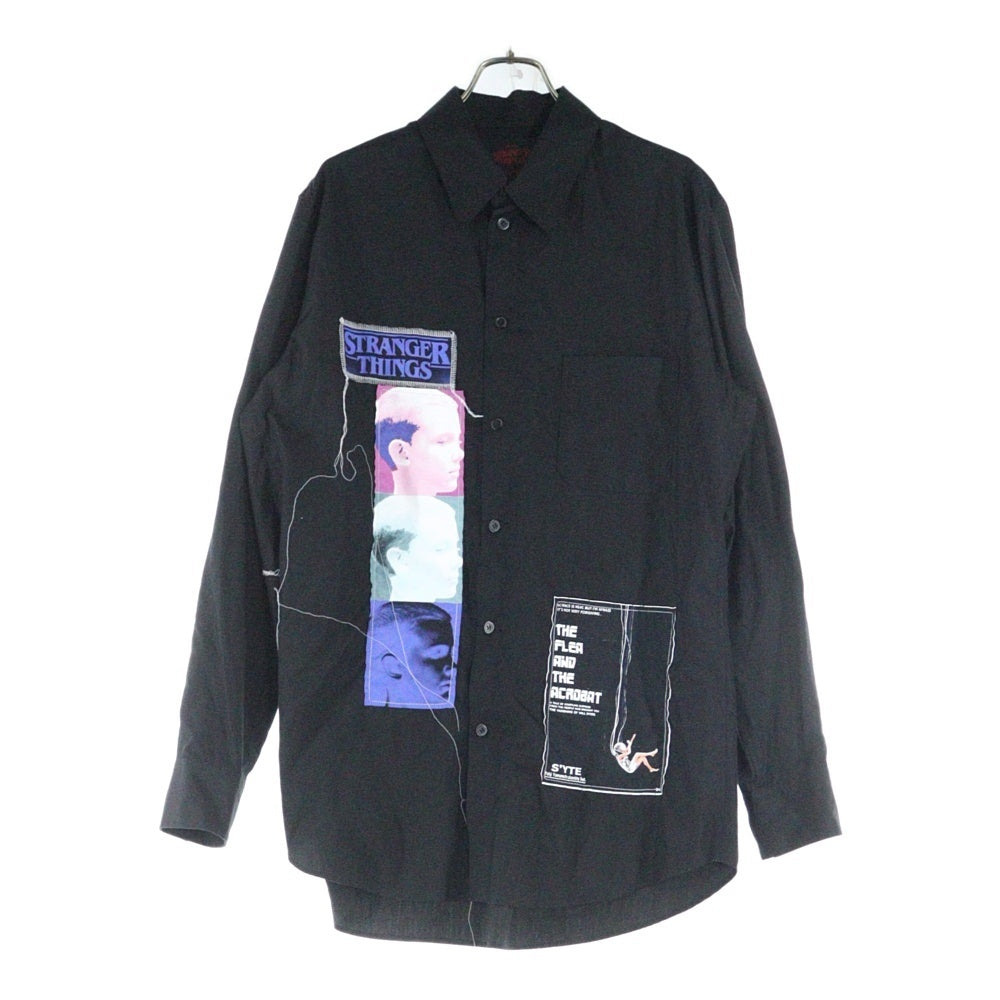 Yohji Yamamoto(ヨウジヤマモト) S'YTE×STRANGER THINGS イラスト パッチワーク 長袖シャツ ブラック UM-B52-080