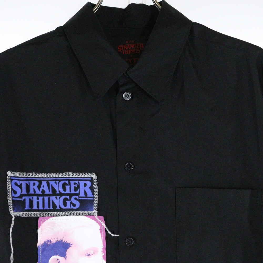 Yohji Yamamoto(ヨウジヤマモト) S'YTE×STRANGER THINGS イラスト パッチワーク 長袖シャツ ブラック UM-B52-080