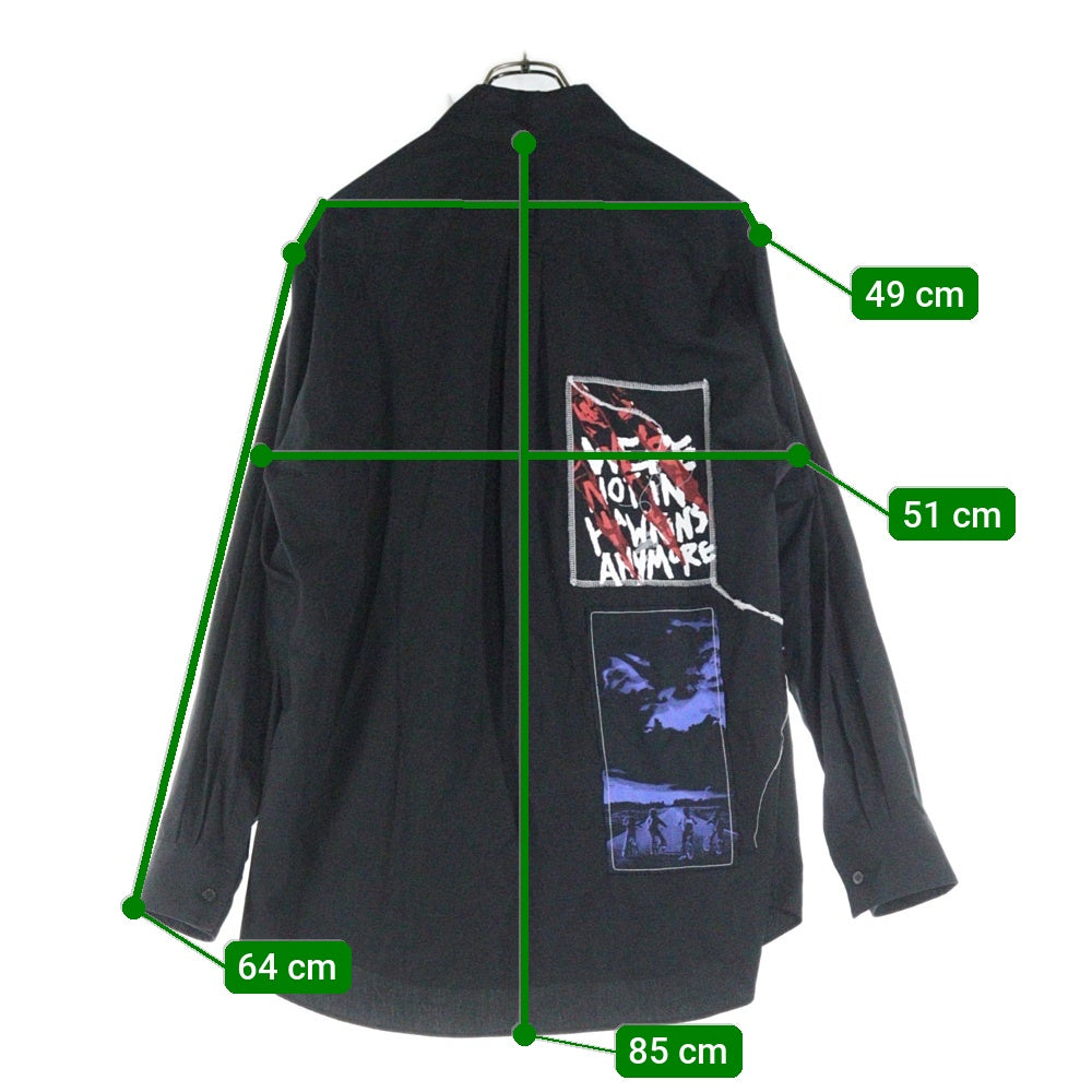 Yohji Yamamoto(ヨウジヤマモト) S'YTE×STRANGER THINGS イラスト パッチワーク 長袖シャツ ブラック UM-B52-080
