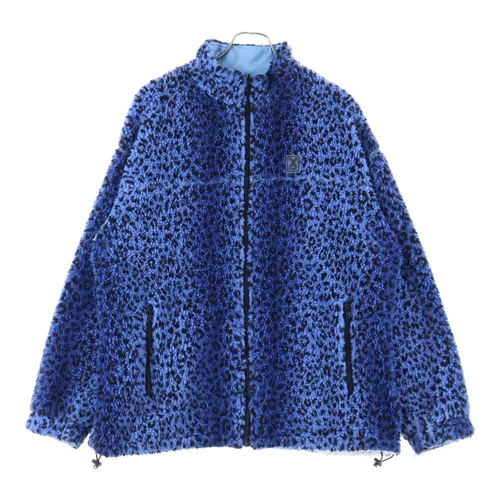 X-GIRL(エックスガール) 21AW REVERSIBLE BOA FLEECE JACKET リバーシブル ボア レオパード ジャケット ブルー