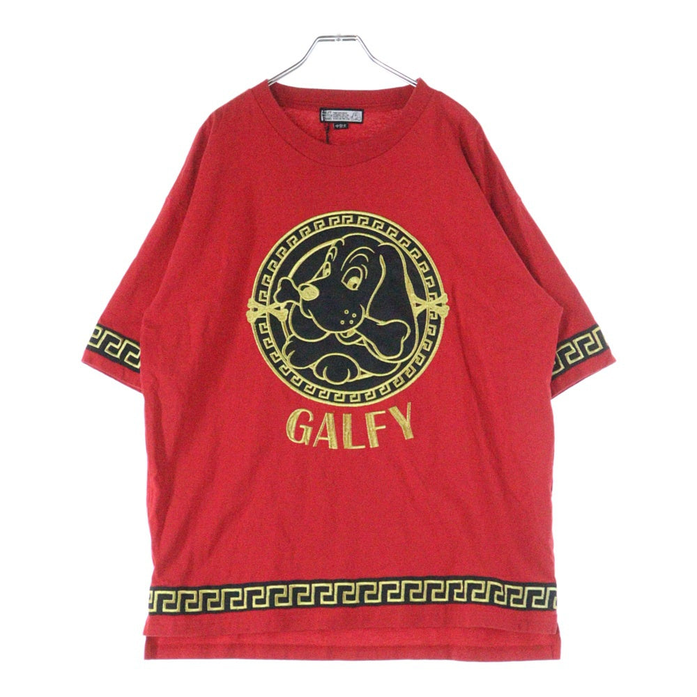 GALFY(ガルフィー) 刺繍デザイン クルーネック半袖Tシャツカットソー レッド 112002
