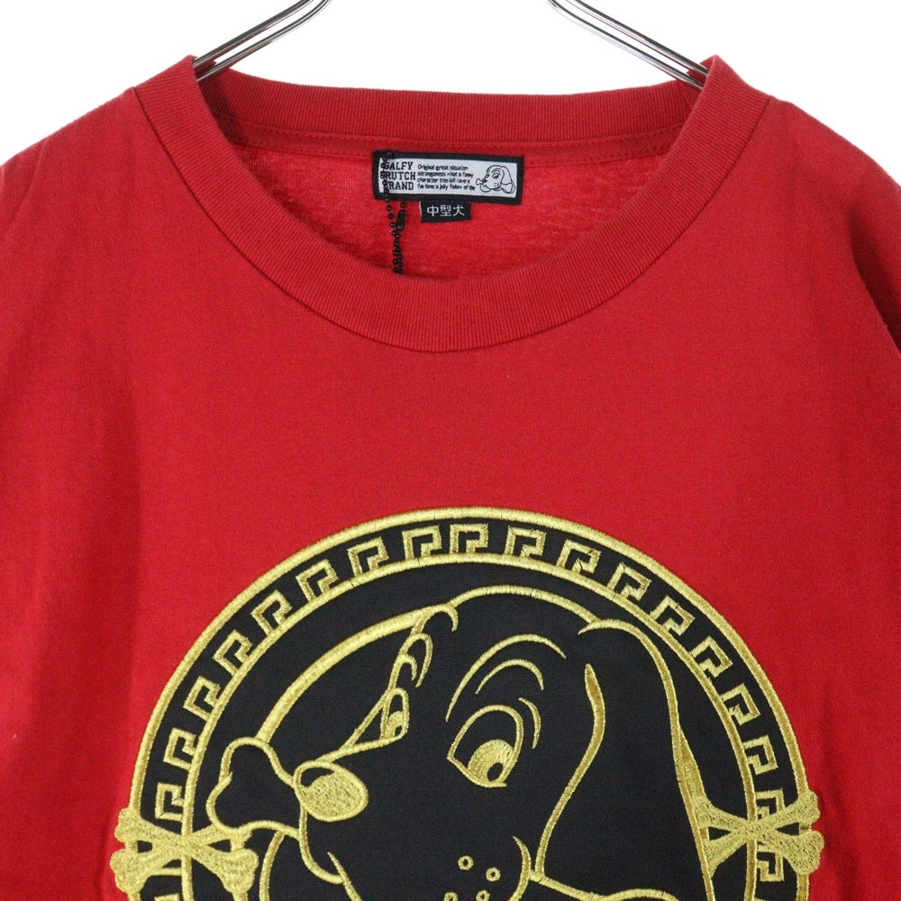 GALFY(ガルフィー) 刺繍デザイン クルーネック半袖Tシャツカットソー レッド 112002