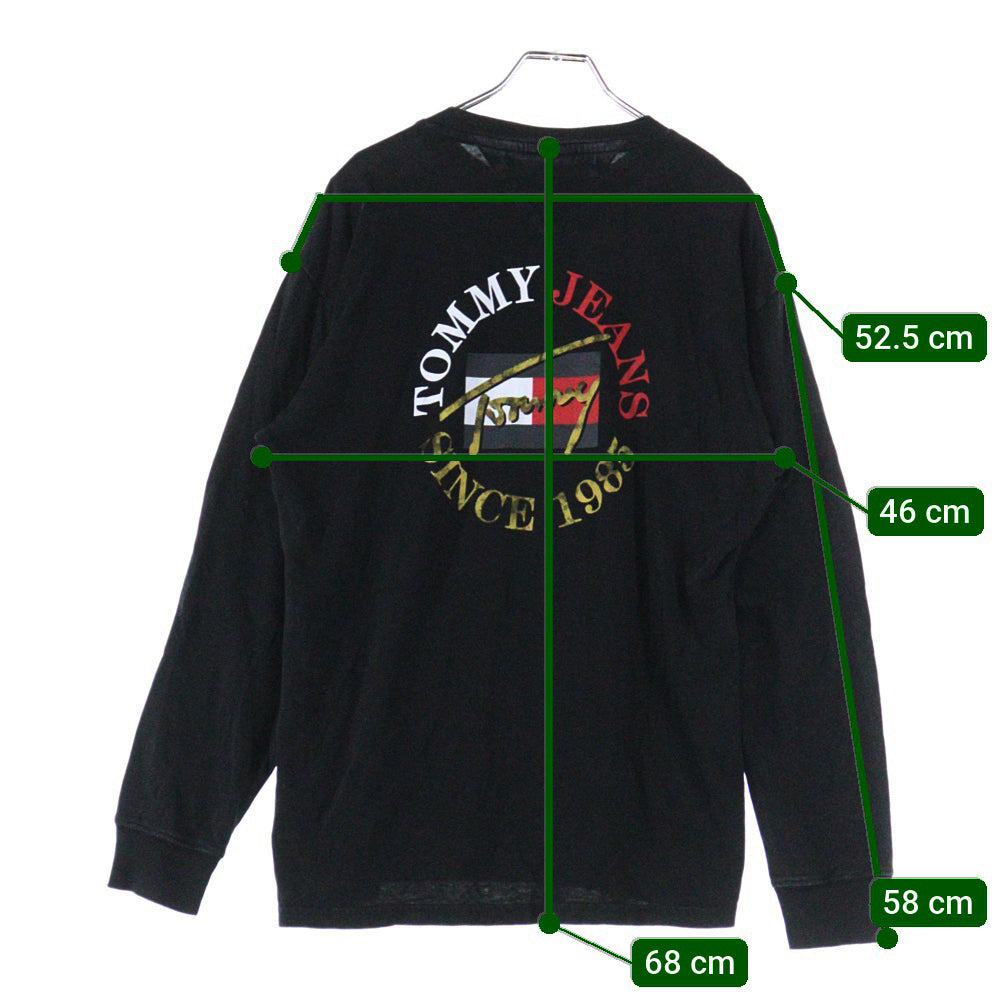 TOMMY JEANS(トミージーンズ) バッグロゴプリント 長袖クルーネックTシャツカットソー ブラック