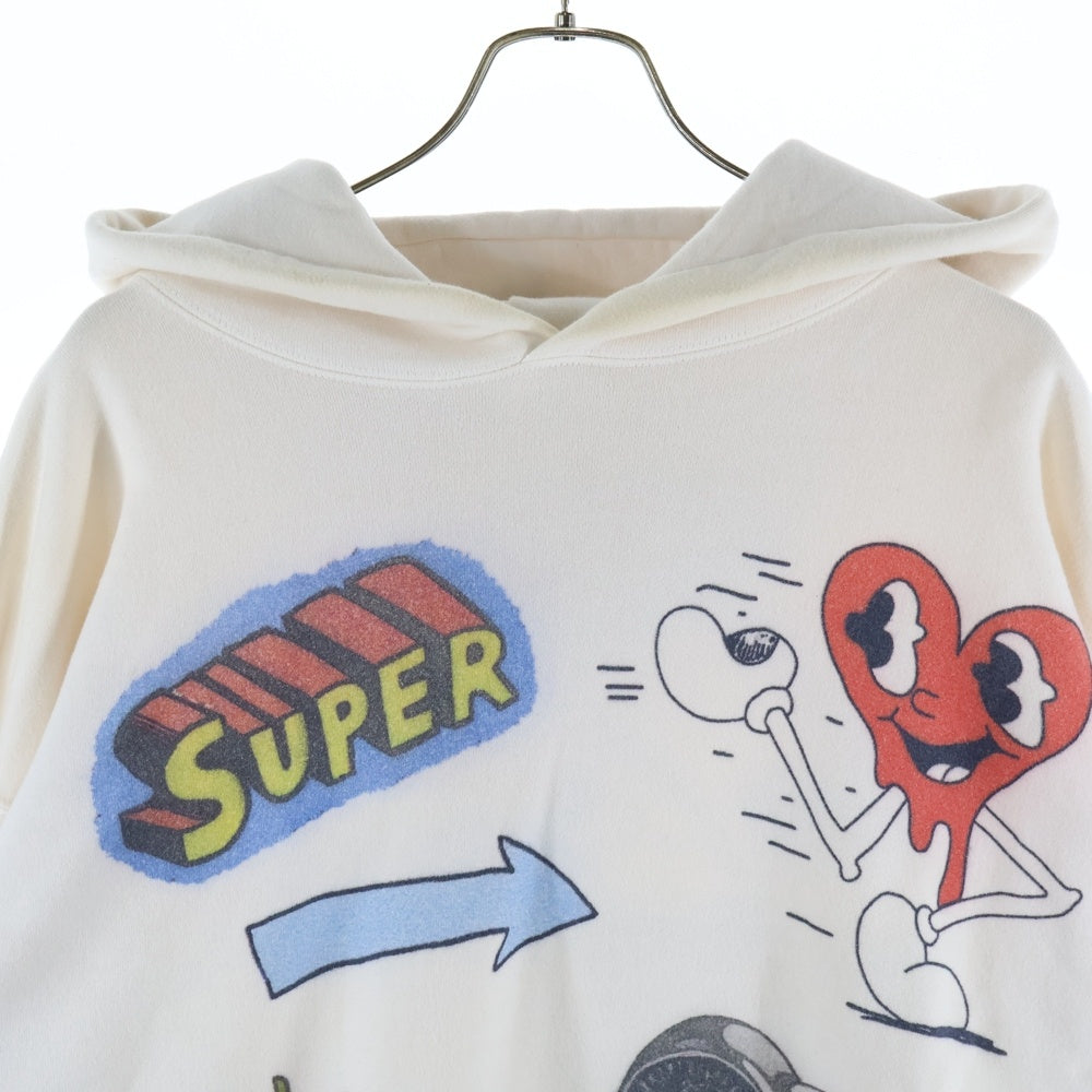 Emotionally Unavailable(エモーショナリー アンアヴェイラブル) SUPER HOODIE 総柄プリント プルオーバーパーカー ホワイト EU-A21-0000-009