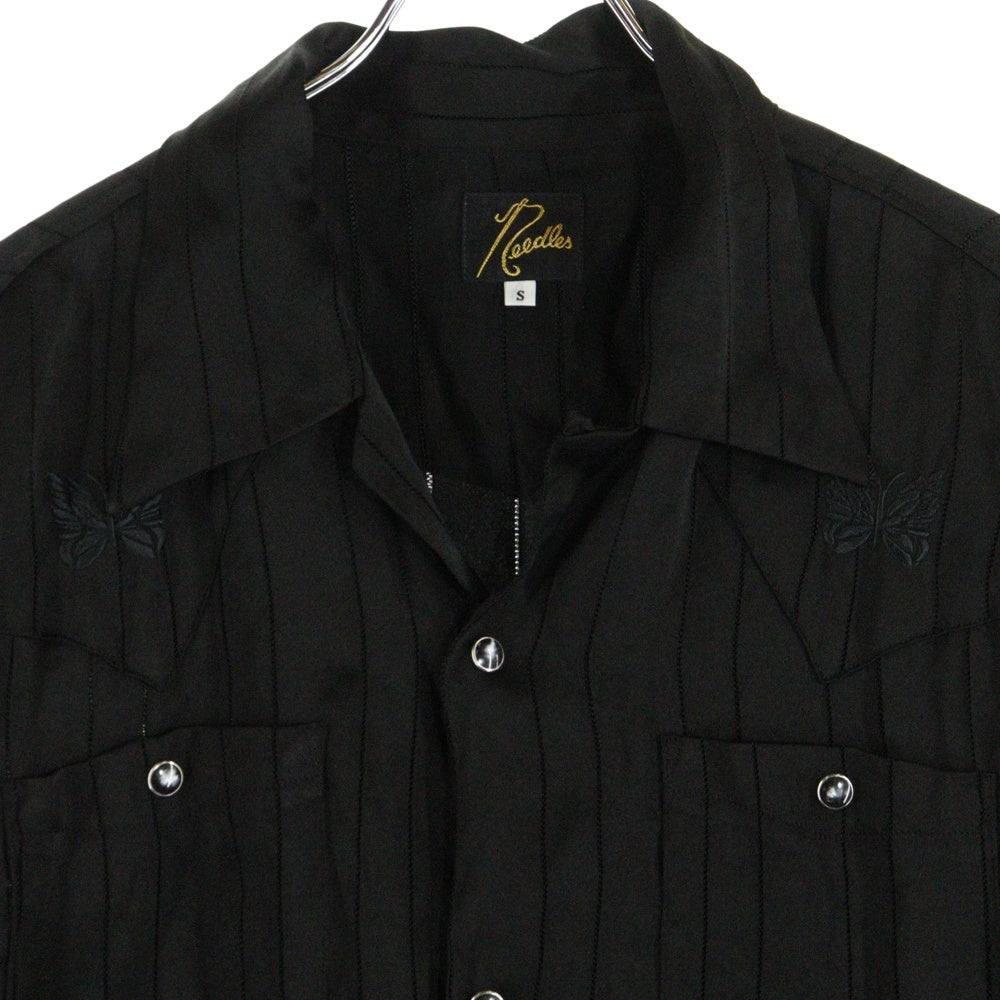 Needles(ニードルス) Cowboy One-Up Shirt TA/CU/PE Georgette パピヨン刺繍 カウボーイ オープンカラーシャツ ブラック OT202