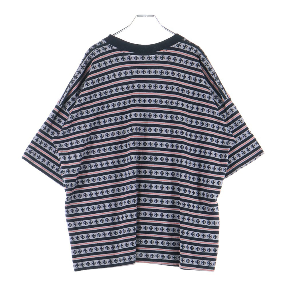 CHROME HEARTS(クロムハーツ) Y Not Stripe Cross Tee クロムハーツ×マッティボーイ ワイノットストライプクロス半袖Tシャツ カットソー ボーダー 総柄 チョンパー 刺繍ロゴ ブラック/グレー