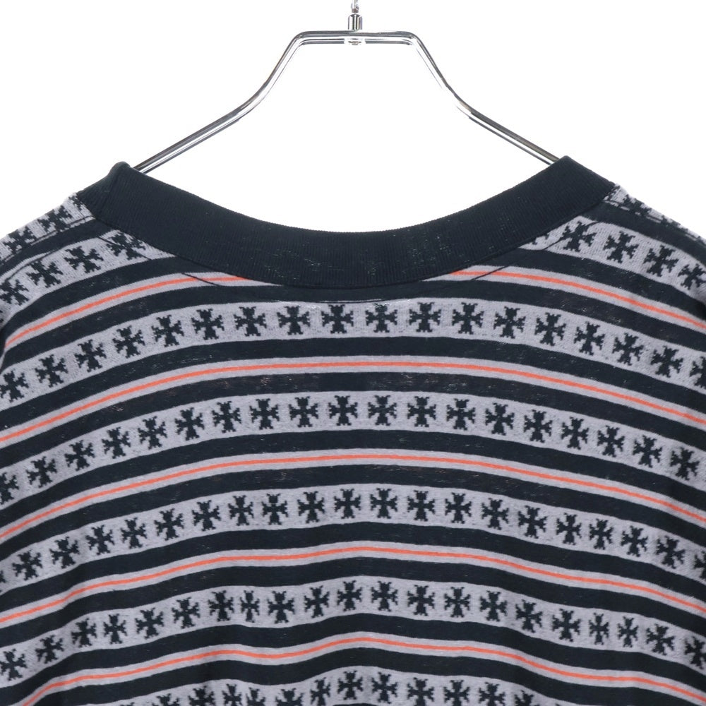 CHROME HEARTS(クロムハーツ) Y Not Stripe Cross Tee クロムハーツ×マッティボーイ ワイノットストライプクロス半袖Tシャツ カットソー ボーダー 総柄 チョンパー 刺繍ロゴ ブラック/グレー