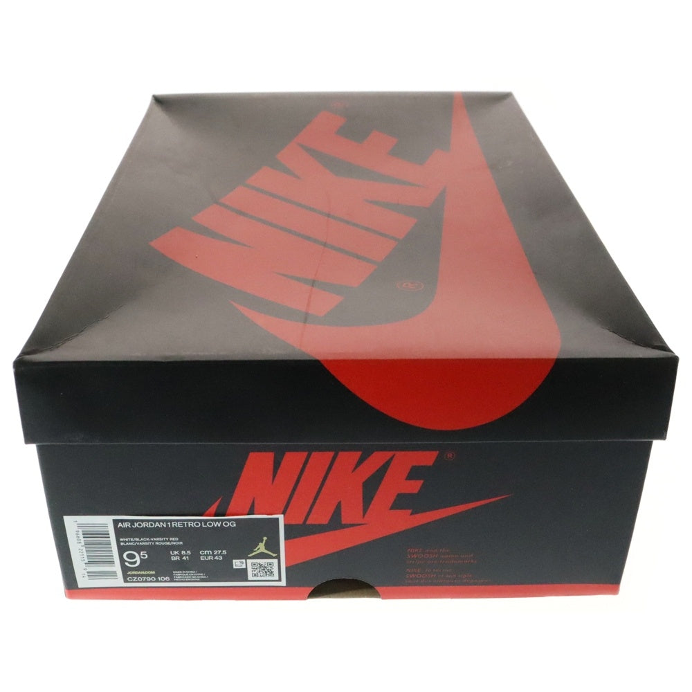 NIKE(ナイキ) AIR JORDAN 1 RETRO LOW OG BLACK TOE エアジョーダン1 ブラックトゥ レースアップ ローカットスニーカー ホワイト/ブラック/レッド US9.5/27.5cm CZ0790-106