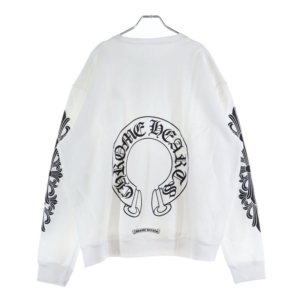 CHROME HEARTS(クロムハーツ) Horseshoe Crewneck Sweatshirt ホースシュープリント 袖フローラル クルーネックスウェットトレーナー ホワイト