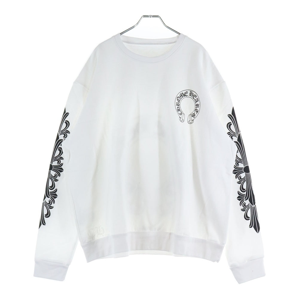 CHROME HEARTS(クロムハーツ) Horseshoe Crewneck Sweatshirt ホースシュープリント 袖フローラル クルーネックスウェットトレーナー ホワイト