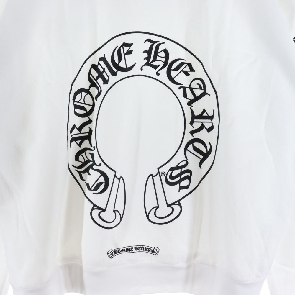 CHROME HEARTS(クロムハーツ) Horseshoe Crewneck Sweatshirt ホースシュープリント 袖フローラル クルーネックスウェットトレーナー ホワイト