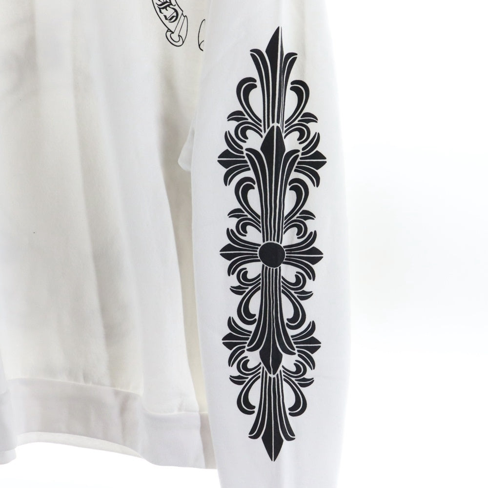 CHROME HEARTS(クロムハーツ) Horseshoe Crewneck Sweatshirt ホースシュープリント 袖フローラル クルーネックスウェットトレーナー ホワイト