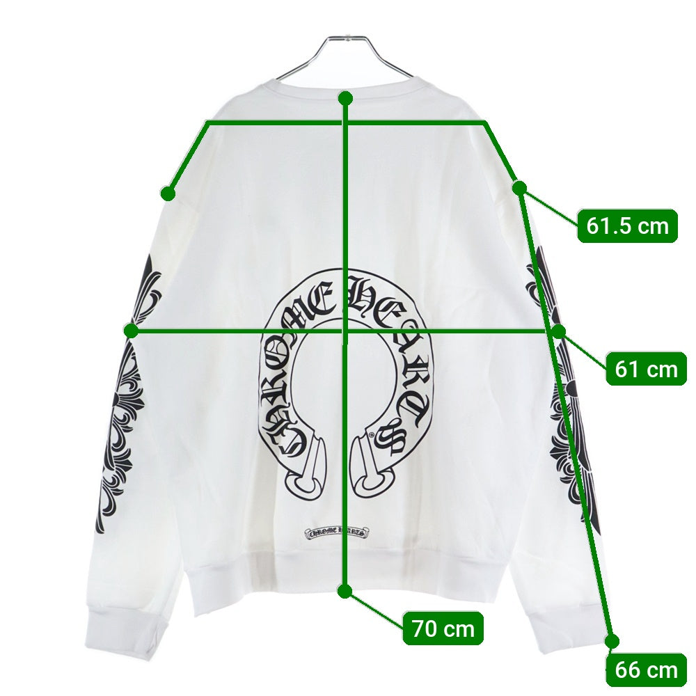 CHROME HEARTS(クロムハーツ) Horseshoe Crewneck Sweatshirt ホースシュープリント 袖フローラル クルーネックスウェットトレーナー ホワイト