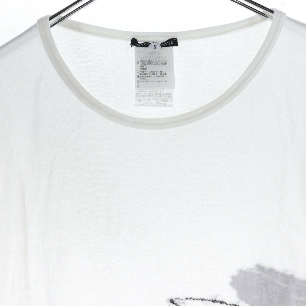 ANN DEMEULEMEESTER(アンドゥムルメステール) イーグルプリント クルーネック半袖Tシャツカットソー ホワイト