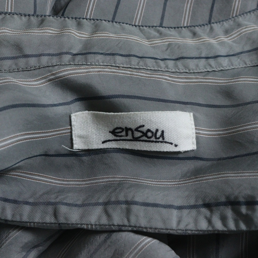 ensou.(エンソウ) キュプラ ノーカラーボーダー長袖シャツ グレー