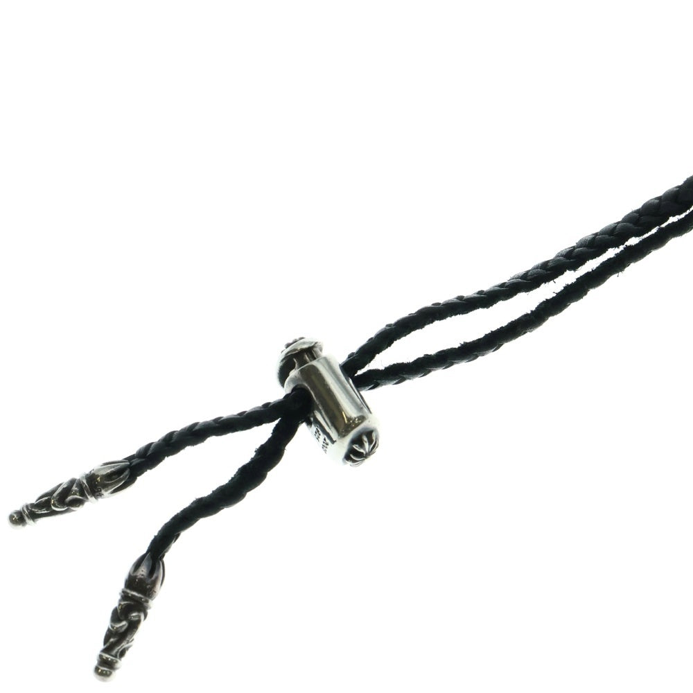 CHROME HEARTS(クロムハーツ) LEATHER BRAID LACESTPPRV1 レースストッパー スクロールチップ レザーブレードネックレス ブラック/シルバー