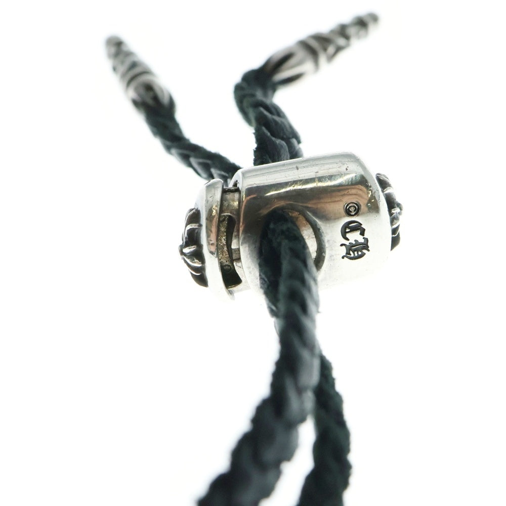 CHROME HEARTS(クロムハーツ) LEATHER BRAID LACESTPPRV1 レースストッパー スクロールチップ レザーブレードネックレス ブラック/シルバー
