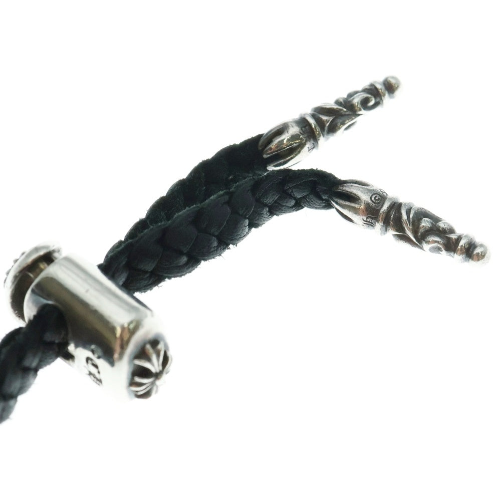 CHROME HEARTS(クロムハーツ) LEATHER BRAID LACESTPPRV1 レースストッパー スクロールチップ レザーブレードネックレス ブラック/シルバー