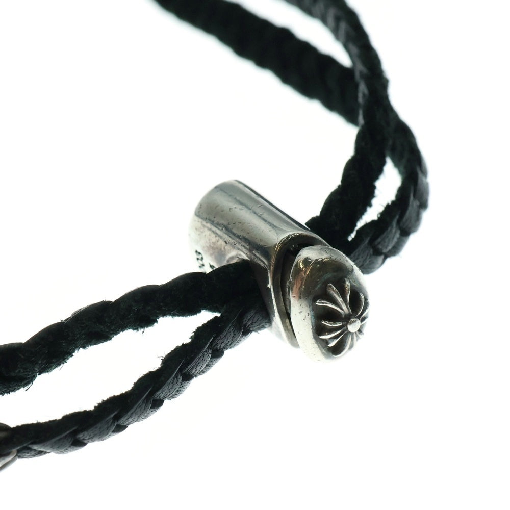 CHROME HEARTS(クロムハーツ) LEATHER BRAID LACESTPPRV1 レースストッパー スクロールチップ レザーブレードネックレス ブラック/シルバー
