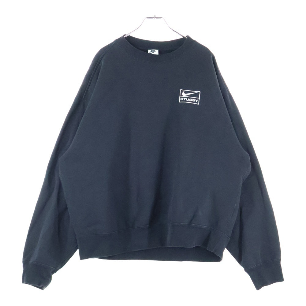 NIKE(ナイキ) ×STUSSY Washed NRG Fleece Crewneck ステューシー ウォッシュ加工 ロゴ刺繍 長袖スウェットトレーナー ブラック DO5310-010